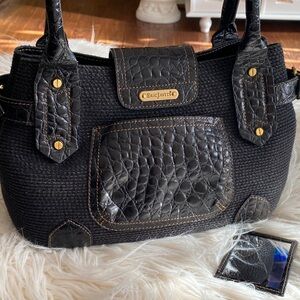 ERIC JAVITS  woven & crock embossed leather Elegant satchel Handbag